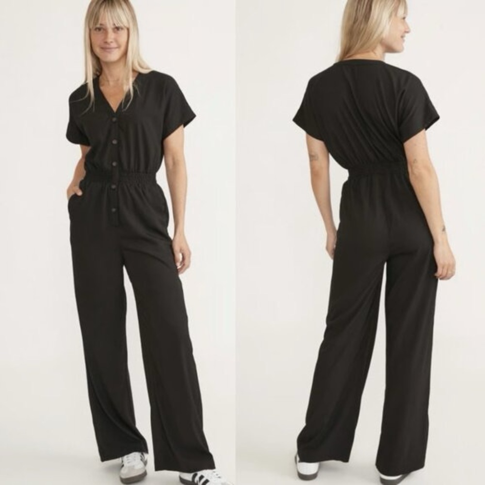 Marine Layer Women's Lia wide leg‎ jumpsuit black cotton